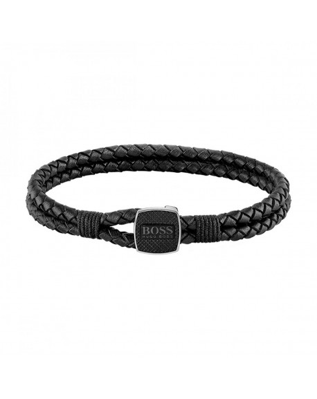 Boss Bracelet Homme Acier Et Cuir Noir 1580047S