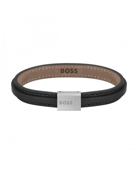 Boss Bracelet Homme Acier Et Cuir Noir 1580328S