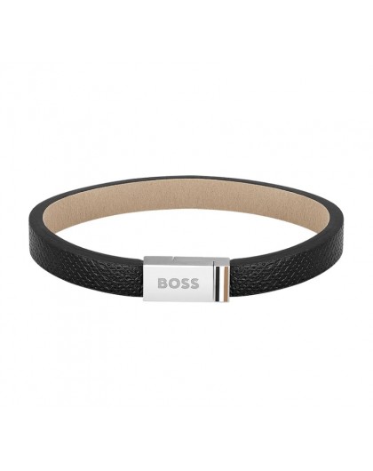 Boss Bracelet Homme Acier Et Cuir Noir 1580336S