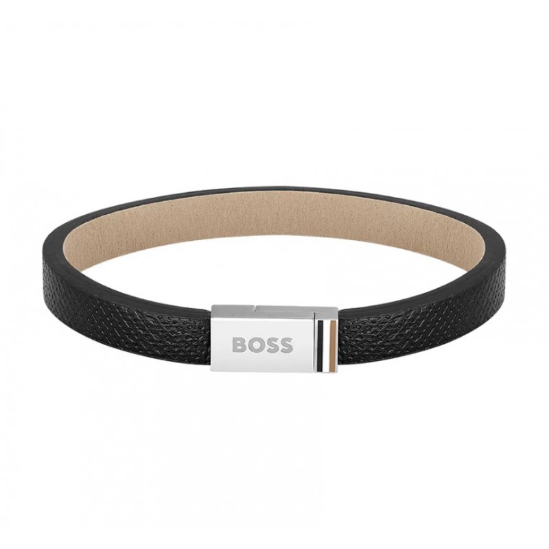 Boss Bracelet Homme Acier Et Cuir Noir 1580336S