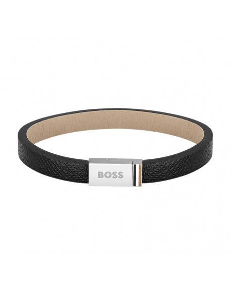 Boss Bracelet Homme Acier Et Cuir Noir 1580336S