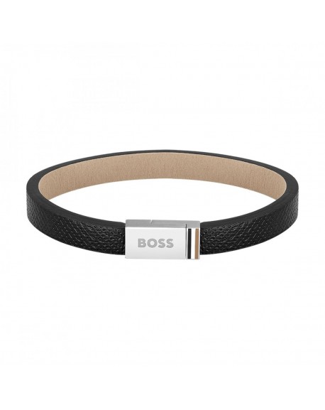 Boss Bracelet Homme Acier Et Cuir Noir 1580336M
