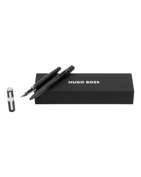 Hugo Boss Parure Gear Pinstripe Black / Chrome (stylo bille & stylo plume) HPBP285A