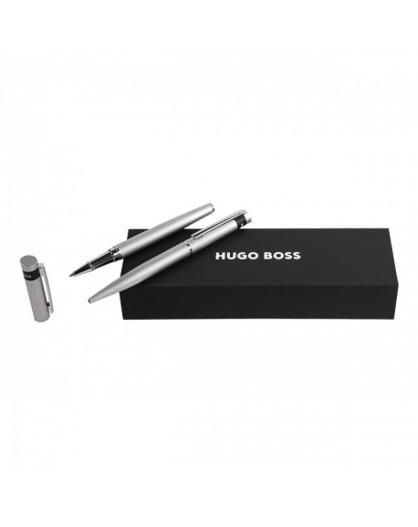 Hugo Boss Parure Loop Diamond Chrome (stylo bille & stylo roller) HPBR367B