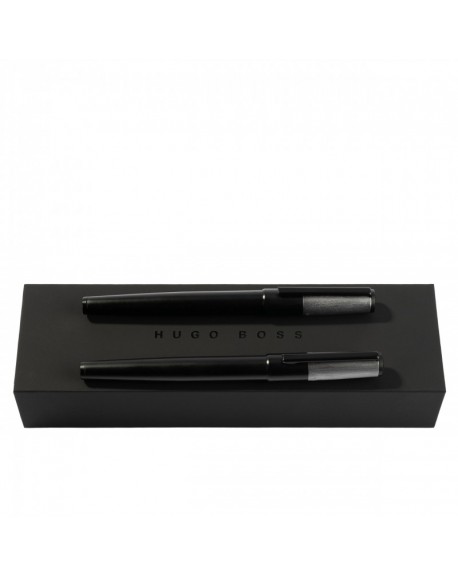 Hugo Boss Parure Gear Minimal Black & Chrome (stylo roller & stylo plume) HPPR189B