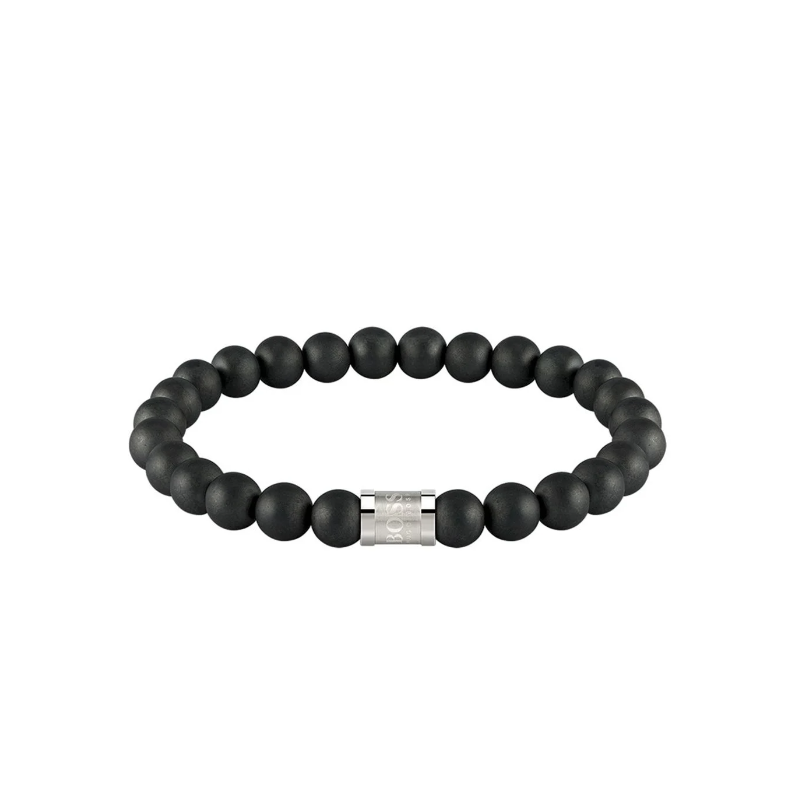 Boss Beads for him Bracelet Homme Acier Et Pierres Noires 1580042S Boss Beads for him Bracelet Homme Acier Et Pierres Noires 1580042S