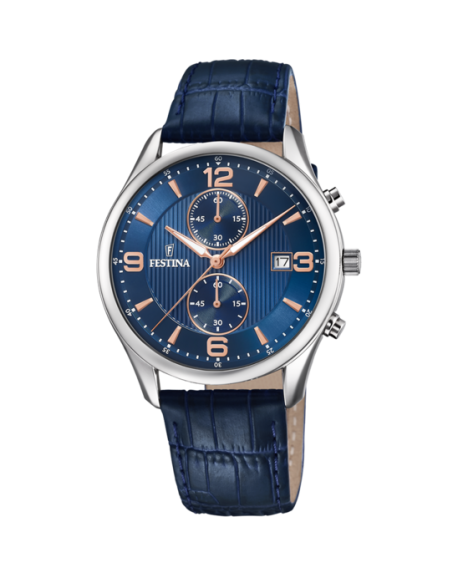 Festina Montre Timeless Chronograph Homme Acier Cuir Bleu F6855/6