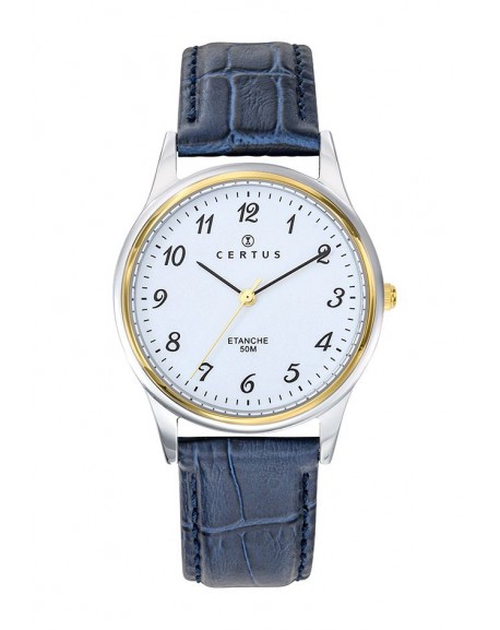 Certus Montre Homme Acier Bicolore Cuir Bleu 611238