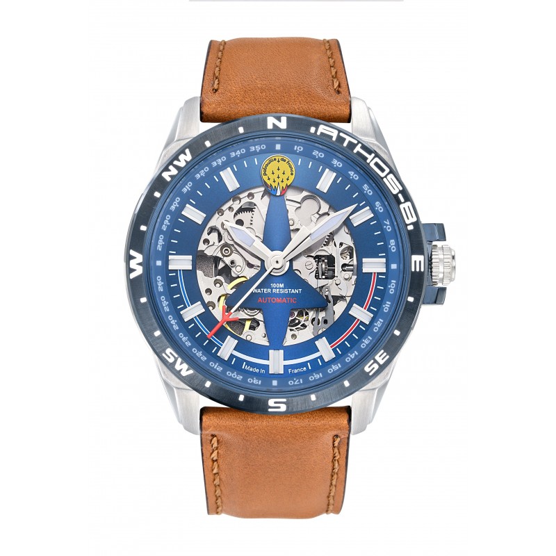Patrouille de France Athos8 Montre Homme Automatique Acier Cuir Marron 668109 Patrouille de France Athos8 Montre Homme Automatique Acier Cuir Marron 668109
