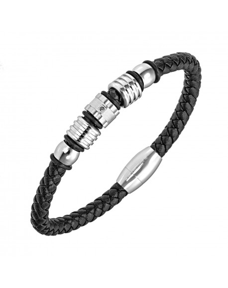 All blacks Bracelet Homme Acier Cuir Noir 682323