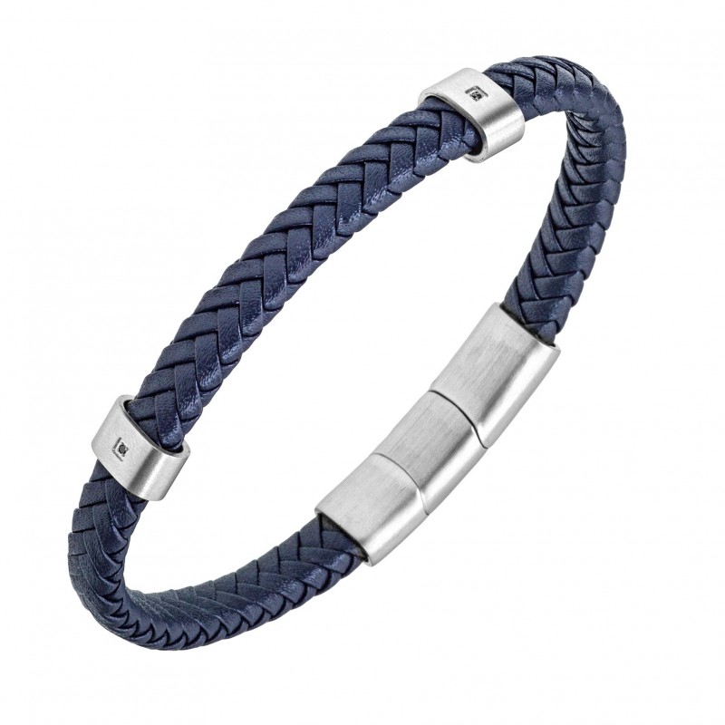 All blacks Bracelet Homme Acier Cuir Bleu 682324 All blacks Bracelet Homme Acier Cuir Bleu 682324