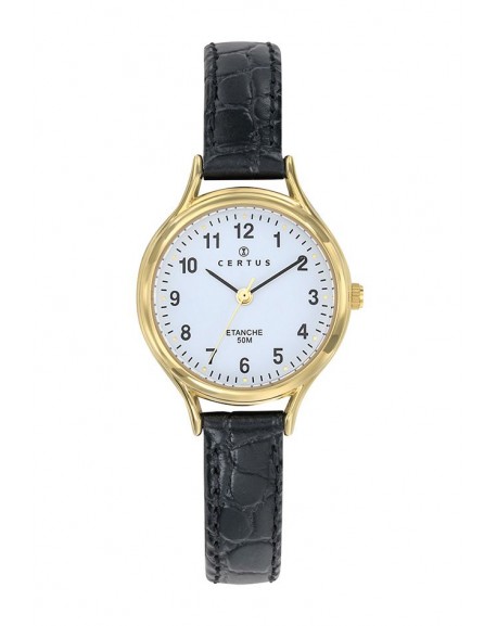 Certus Montre Femme Acier Doré Cuir Noir 646593