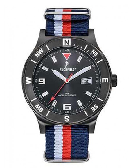 Ruckfield Montre Homme Acier Noir Nato Bleu Blanc Rouge 685141