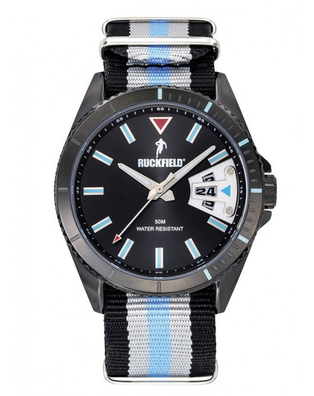 Ruckfield Montre Homme Acier Noir Nato Bleu Blanc Noir 685143