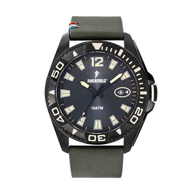 Ruckfield Montre Homme Acier Noir Cuir Vert 685154