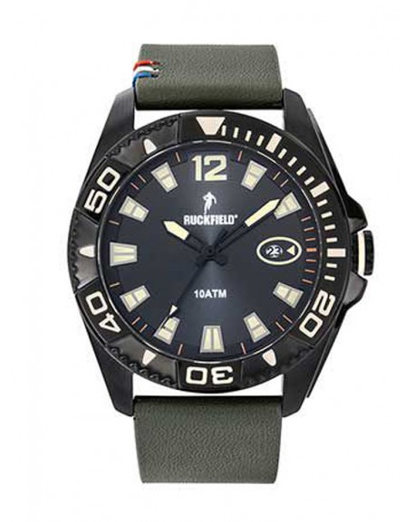 Ruckfield Montre Homme Acier Noir Cuir Vert 685154