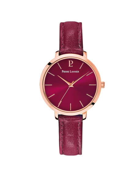 Pierre Lannier Chouquette Montre Femme Acier Doré Rose Cuir Framboise 038J955