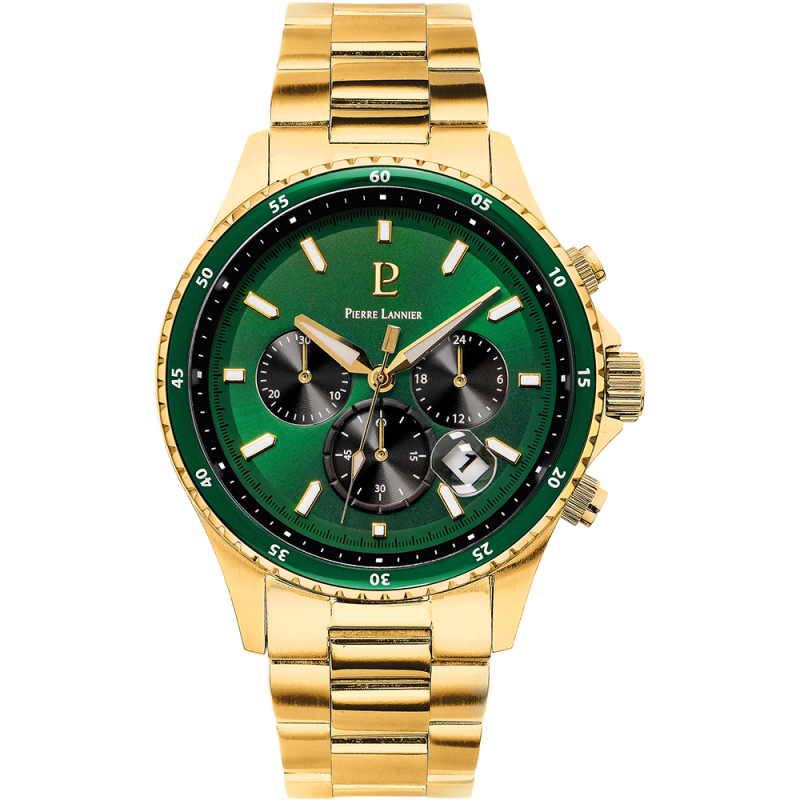 Pierre Lannier Cronos Homme Chronographe Acier Doré 228J062 Pierre Lannier Cronos Homme Chronographe Acier Doré 228J062