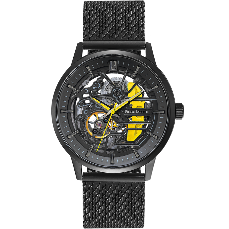 Pierre Lannier Paddock Homme Automatique Acier Noir Milanais 338A449 Pierre Lannier Paddock Homme Automatique Acier Noir Milanais 338A449