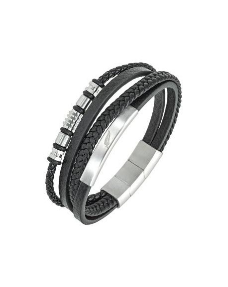 All blacks Bracelet Homme Acier Cuir Noir Multi Rangs 682330