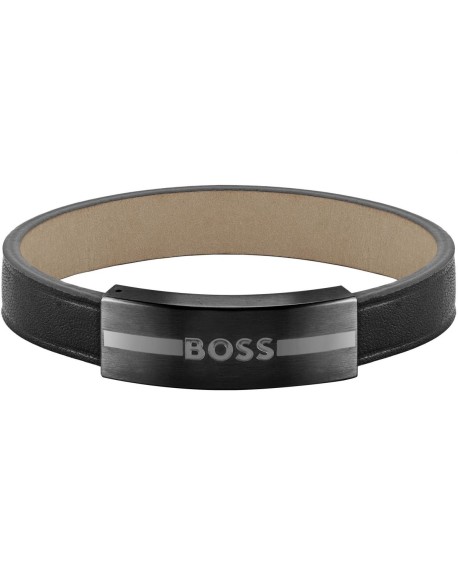 Boss Bracelet Homme Acier Noir Et Cuir Noir 1580490M
