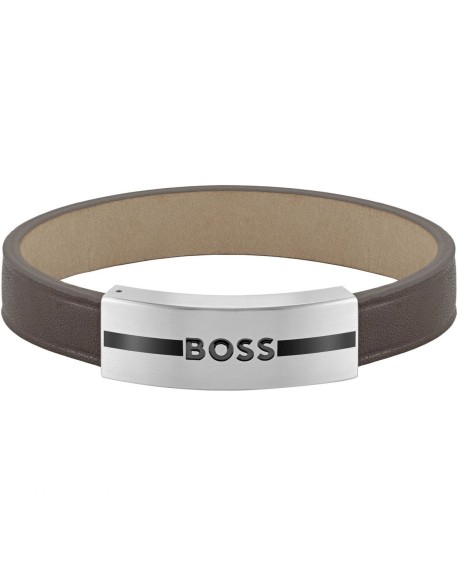 Boss Bracelet Homme Acier Et Cuir Marron 1580496S