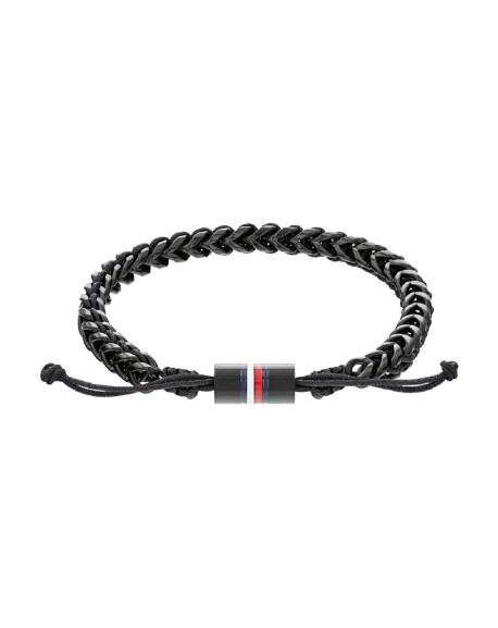 Tommy Hilfiger Bracelet Homme Acier Noir Et Cordon Noir 2790513