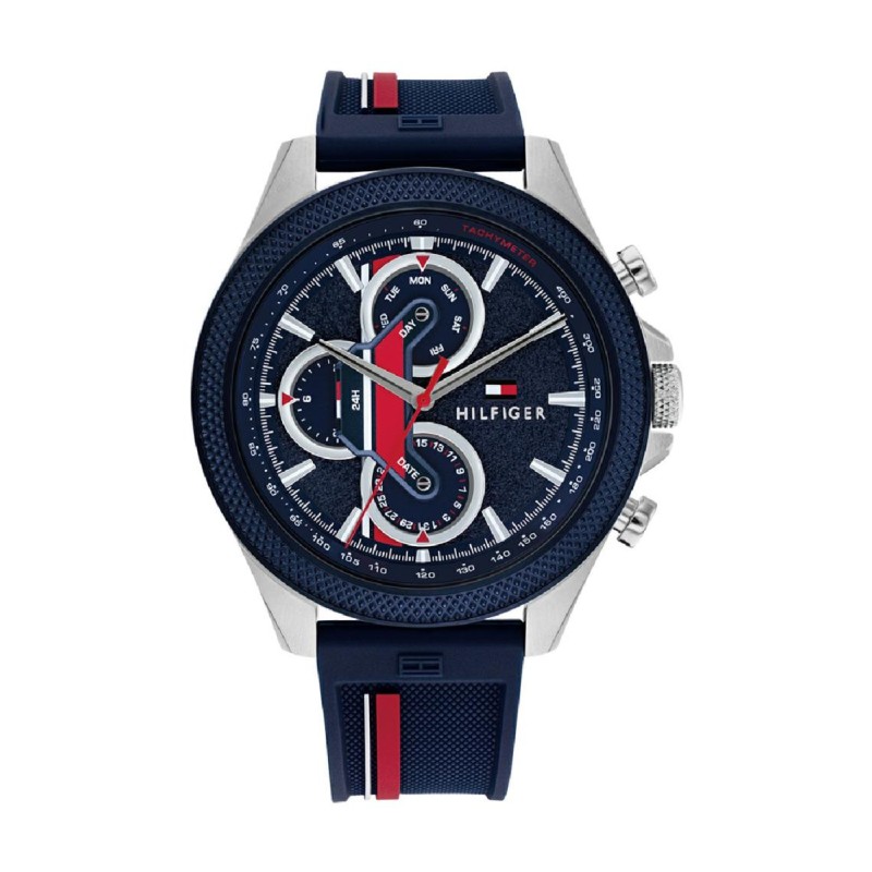 Tommy Hilfiger Clark Montre Homme Multifonction Acier Silicone Bleu 1792083