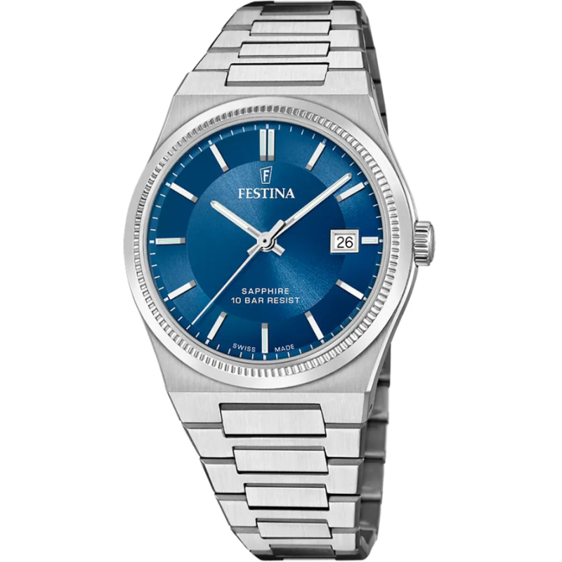 Festina Swiss Made Montre Homme Acier Fond Bleu F20034/2