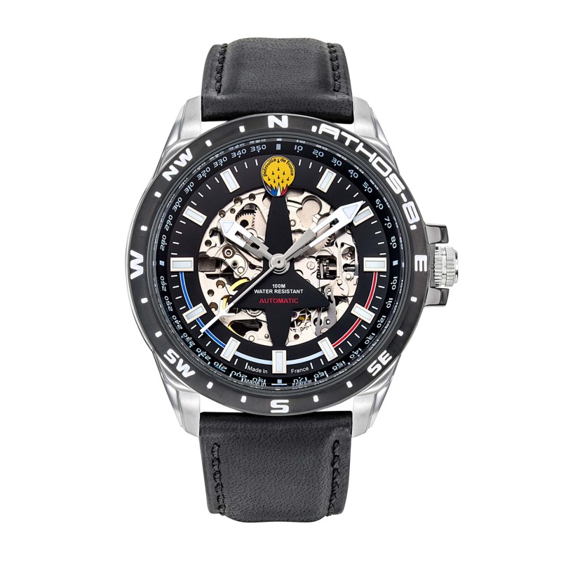 Patrouille de France Athos8 Montre Homme Automatique Acier Cuir Noir 668128