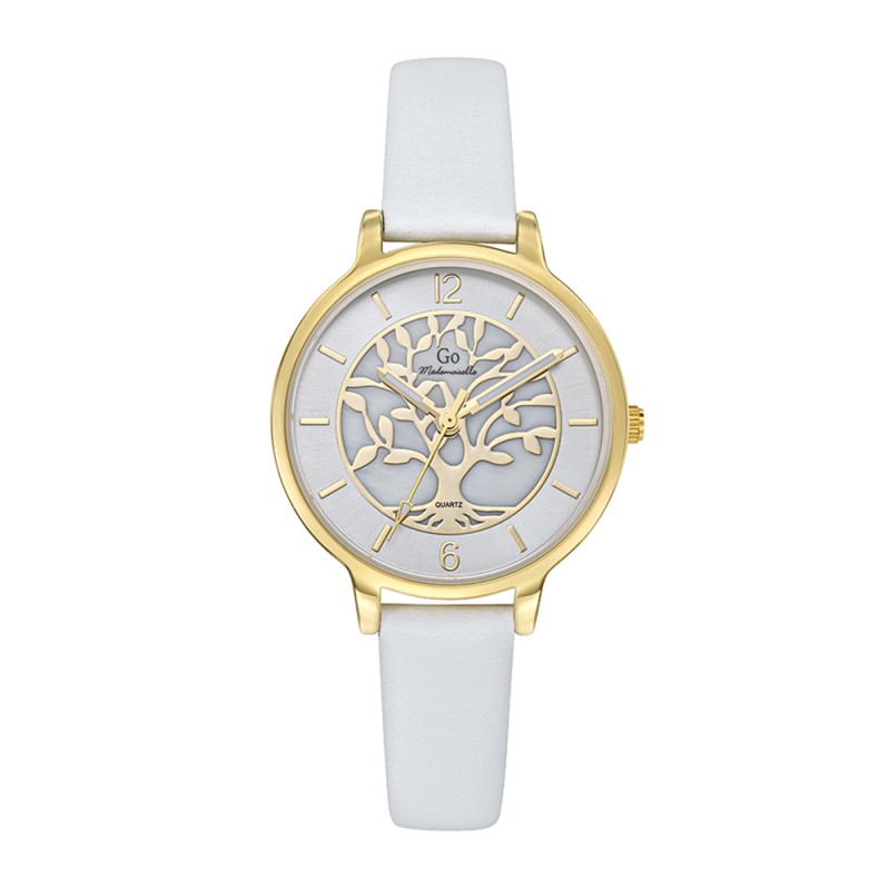 Go Girl Montre Femme Acier Doré Cuir Blanc 699524