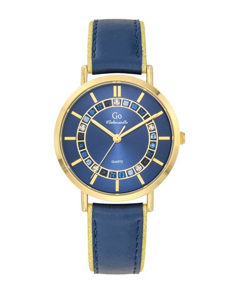 Go Girl Montre Femme Acier Doré Cuir Bleu 699556