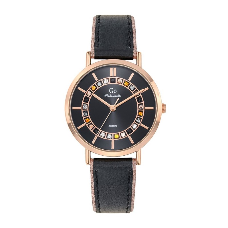 Go Girl Montre Femme Acier Doré Rose Cuir Noir 699557 Go Girl Montre Femme Acier Doré Rose Cuir Noir 699557