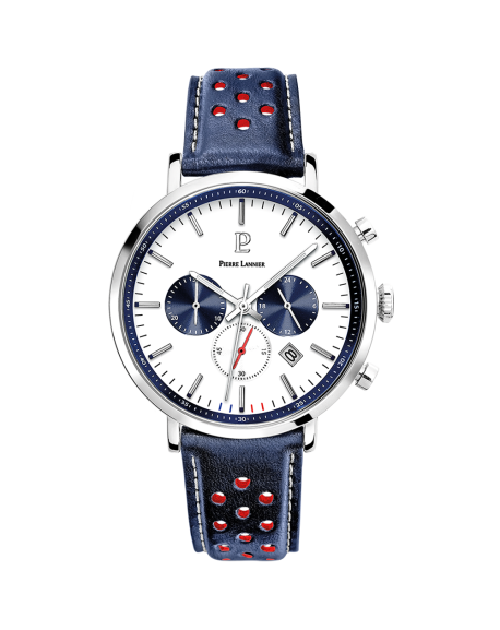 Pierre Lannier Baron Montre Homme Chrono Acier Cuir Bleu 219G106