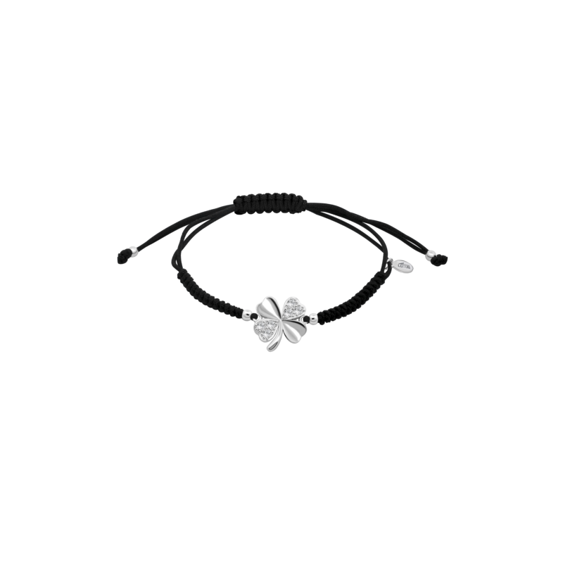Lotus Silver Bracelet Femme Cordon Noir Trèfle Argent Et Strass LP3108-2/2 Lotus Silver Bracelet Femme Cordon Noir Trèfle Argent Et Strass LP3108-2/2
