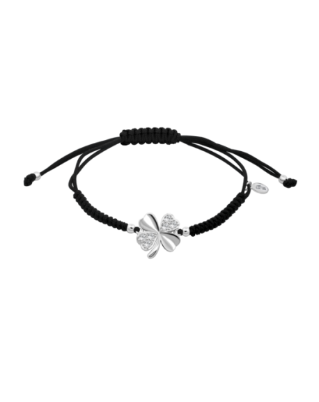 Lotus Silver Bracelet Femme Cordon Noir Trèfle Argent Et Strass LP3108-2/2