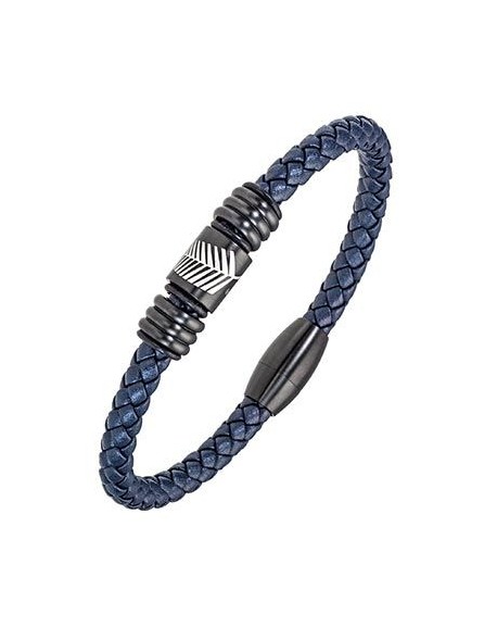 All blacks Bracelet Homme Acier Noir Cuir Bleu 682299