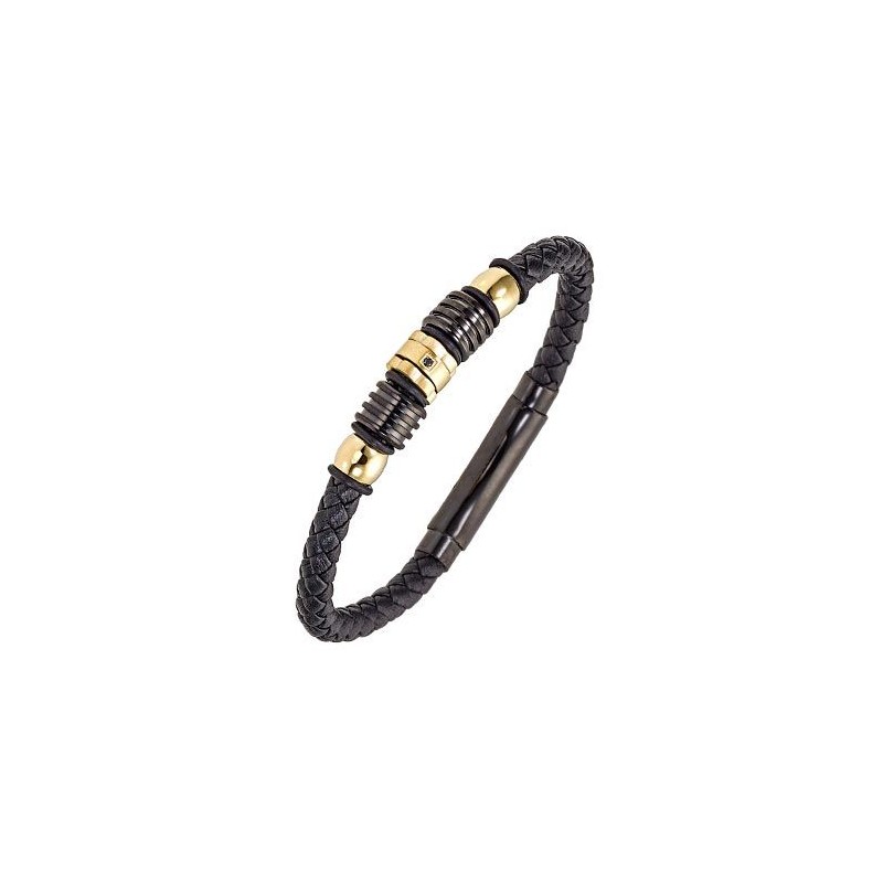 All blacks Bracelet Homme Acier Doré Cuir Noir 682326 All blacks Bracelet Homme Acier Doré Cuir Noir 682326
