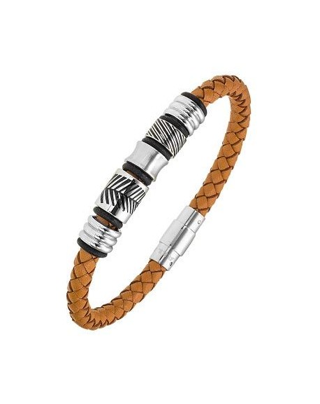 All blacks Bracelet Homme Acier Cuir Marron 682331