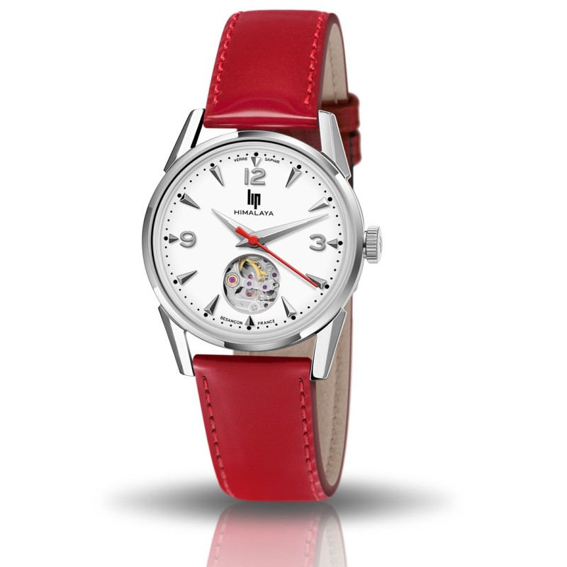 LIP Himalaya 33.5 Sablier Automatique Acier Montre Femme Bracelet Rouge 671685 LIP Himalaya 33.5 Sablier Automatique Acier Montre Femme Bracelet Rouge 671685