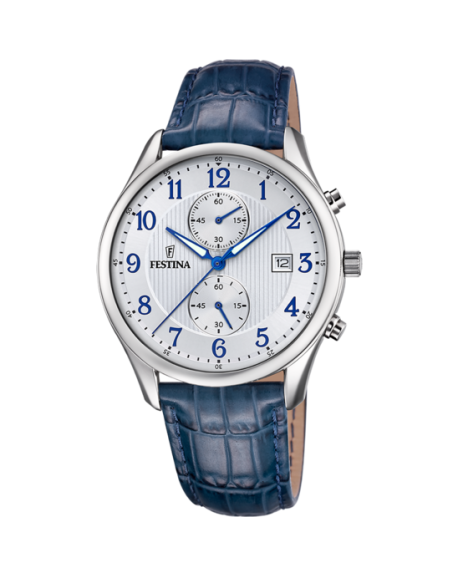 Festina Montre Timeless Chronograph Homme Acier Cuir Bleu F6855/A