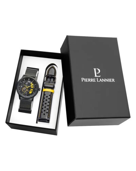 Coffret Montre Pierre Lannier Automatic Homme Acier Milanais Noir 385C449