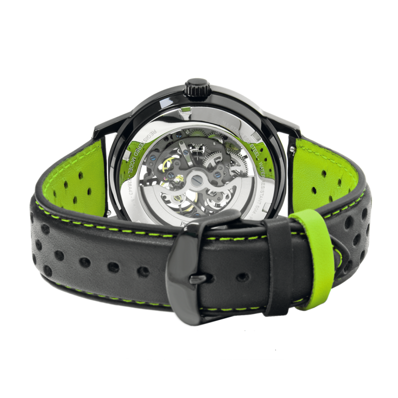 Coffret Montre automatique Paddock Noir / Rouge Bracelet Cuir Métal