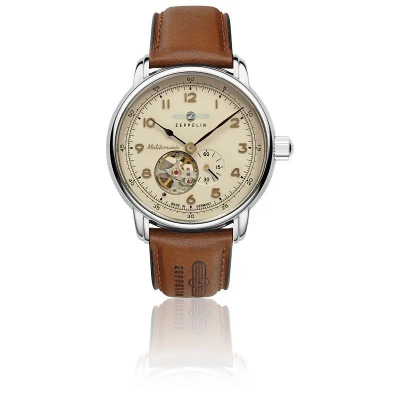 Zeppelin 100 Jahre Méditerranée Montre Homme Acier Automatic Cuir Marron 9666-5