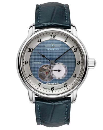 Zeppelin Friedrichshafen Montre Homme Acier Automatic Cuir Bleu 8566-3