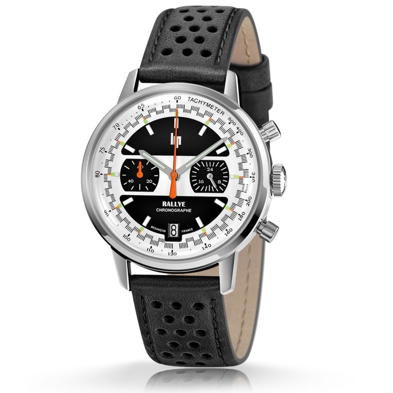 LIP Rallye 39mm Montre Homme Chrono Acier Cuir Noir 671805