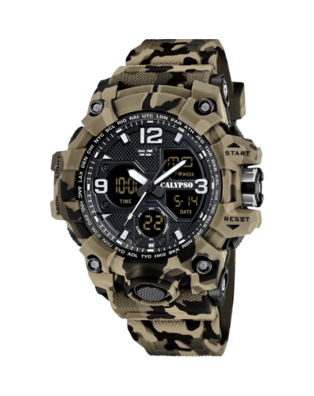 Calypso X-Trem Montre Homme Double Affichage Bracelet Camouflage Sable K5855/1