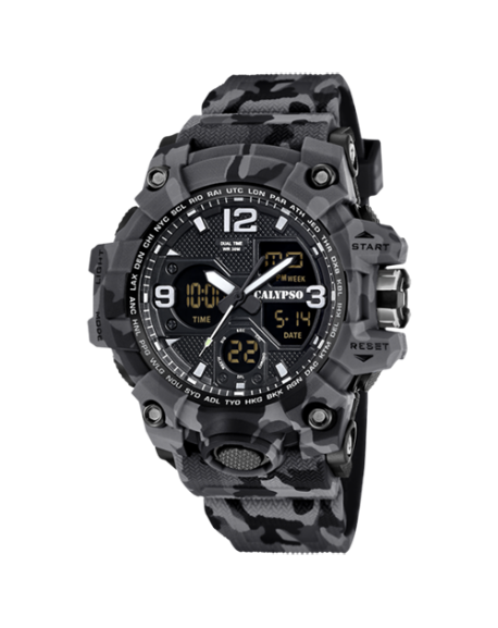 Calypso X-Trem Montre Homme Double Affichage Bracelet Camouflage Gris K5855/4