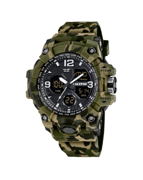 Calypso X-Trem Montre Homme Double Affichage Bracelet Camouflage Kaki K5855/3