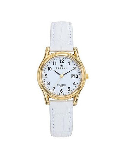 Certus Montre Femme Acier Doré Cuir Blanc 646606